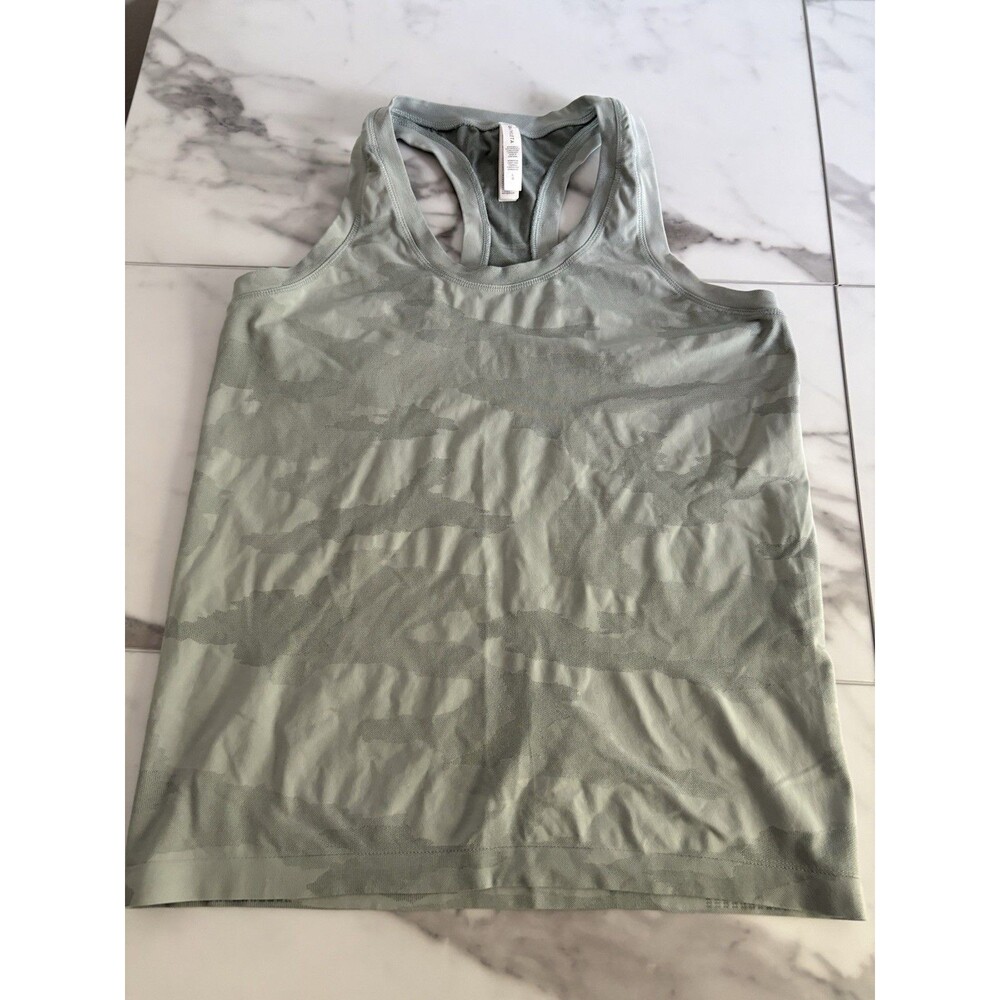 Athleta Momentum Seamless Tank Light Green Camo Pattern Women's Size Large